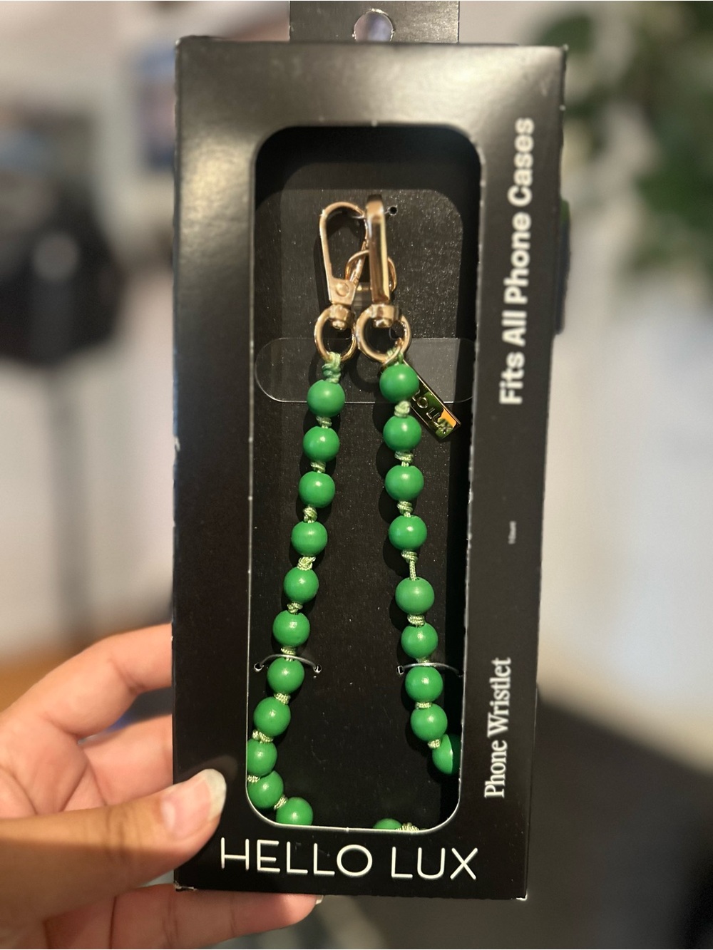 Green Beaded Phone Wristlet with Gold Hardware